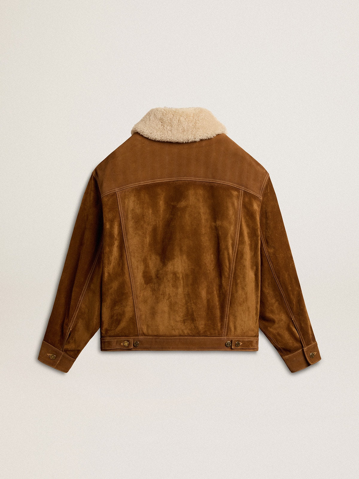 Women's jacket in tobacco-colored split leather with a shearling collar - Golden Goose Women