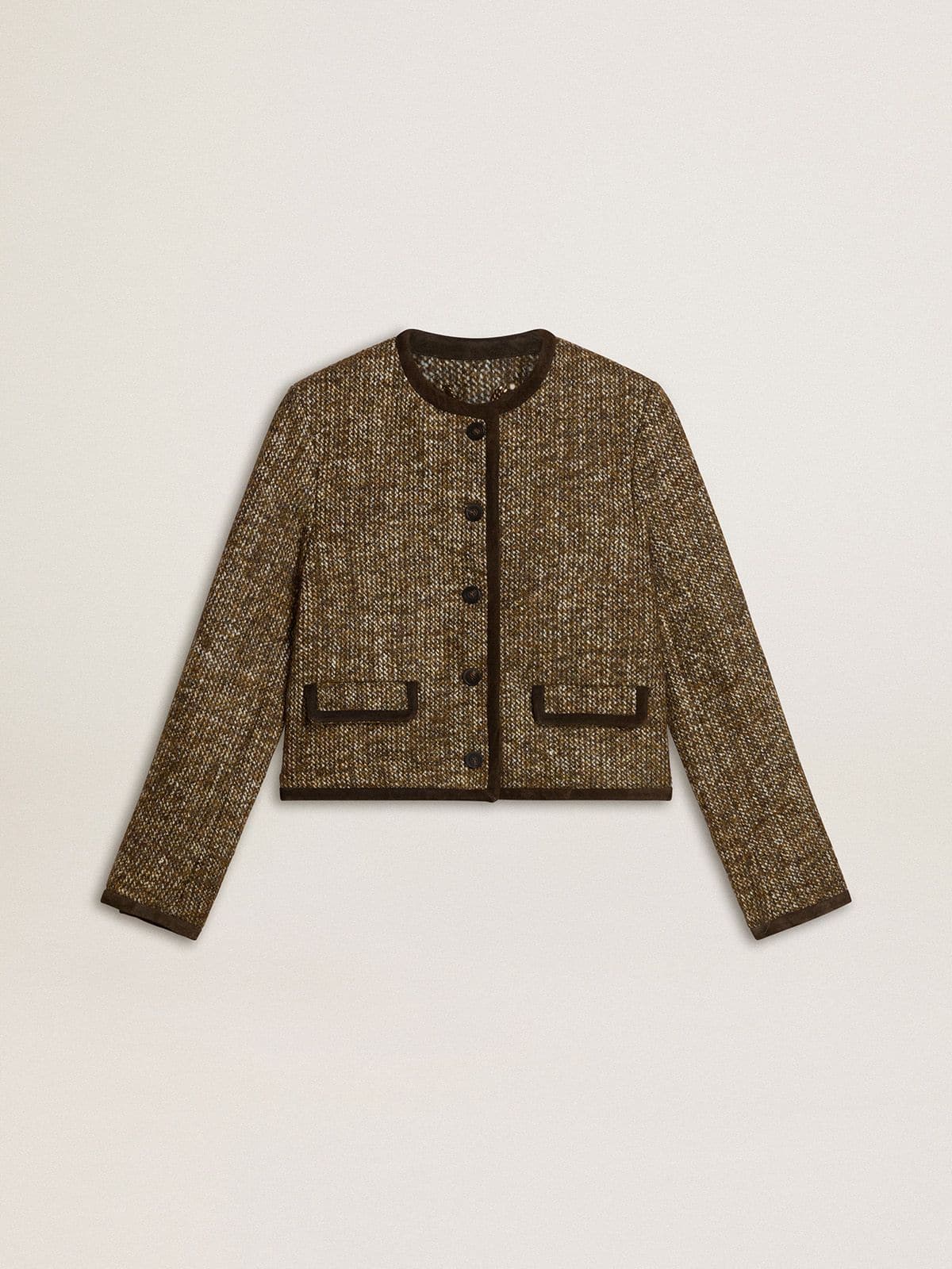 Women's Journey jacket in wool tweed with coffee-colored suede details - Golden Goose Women