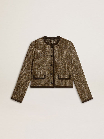 Women's Journey jacket in wool tweed with coffee-colored suede details - Golden Goose Women