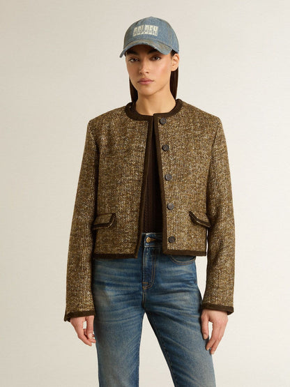 Women's Journey jacket in wool tweed with coffee-colored suede details - Golden Goose Women