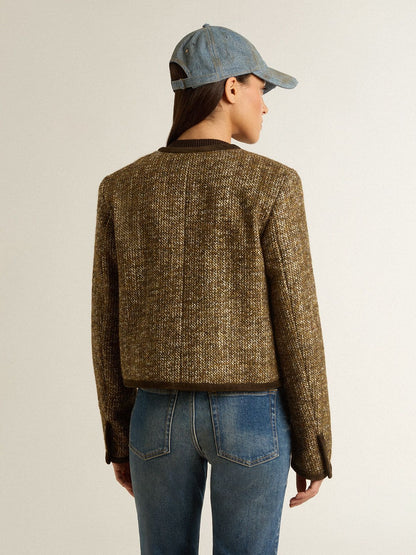 Women's Journey jacket in wool tweed with coffee-colored suede details - Golden Goose Women