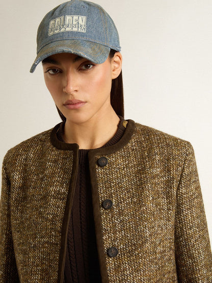Women's Journey jacket in wool tweed with coffee-colored suede details - Golden Goose Women
