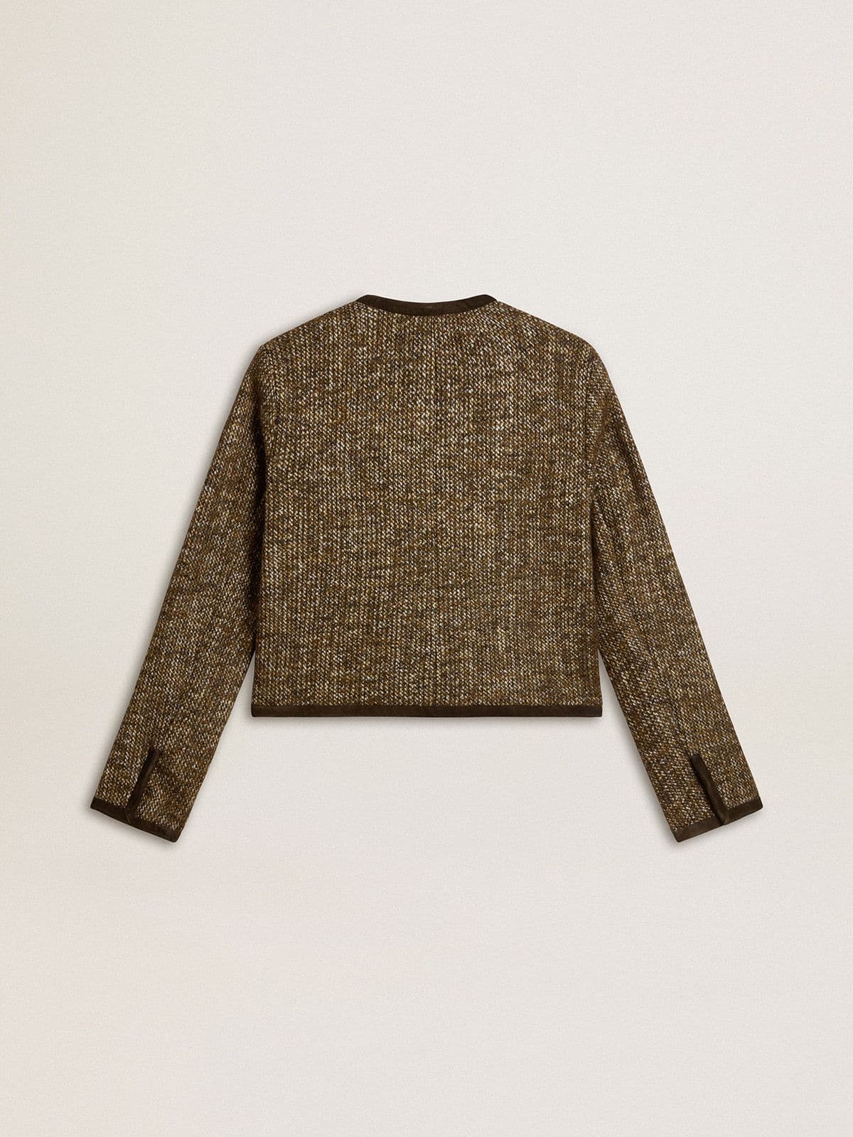 Women's Journey jacket in wool tweed with coffee-colored suede details - Golden Goose Women