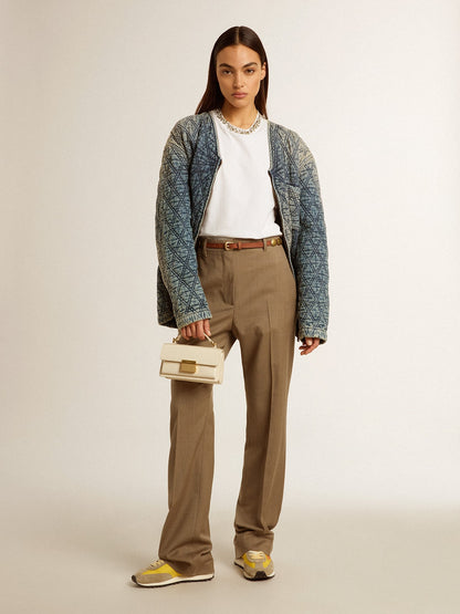 Women's blue quilted jacket in cotton denim with distressed finish - Golden Goose Women