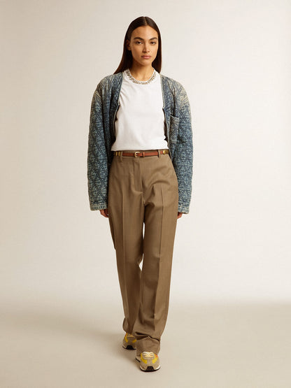 Women's blue quilted jacket in cotton denim with distressed finish - Golden Goose Women