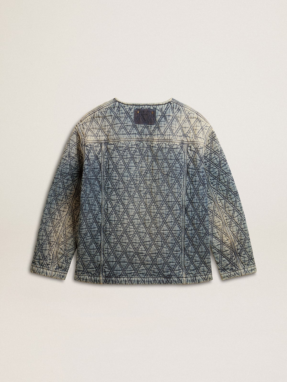 Women's blue quilted jacket in cotton denim with distressed finish - Golden Goose Women