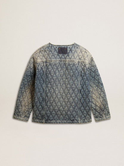 Women's blue quilted jacket in cotton denim with distressed finish - Golden Goose Women