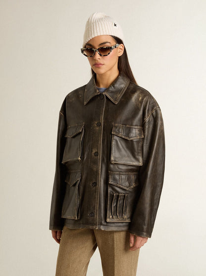 Women's aged brown nappa leather jacket - Golden Goose Women