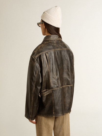 Women's aged brown nappa leather jacket - Golden Goose Women