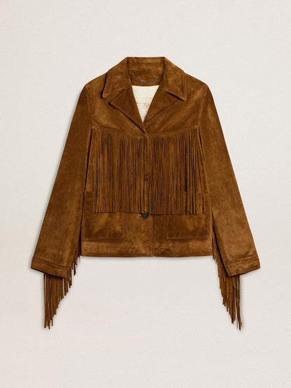 Women’s tobacco-colored suede jacket women with fringes - Golden Goose Women