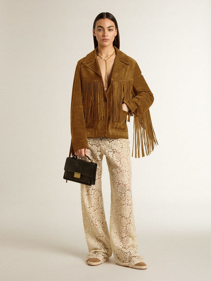 Women’s tobacco-colored suede jacket women with fringes - Golden Goose Women