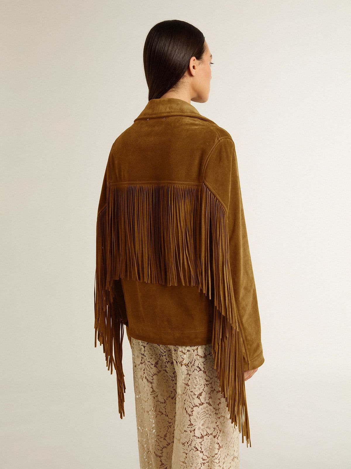 Women’s tobacco-colored suede jacket women with fringes - Golden Goose Women