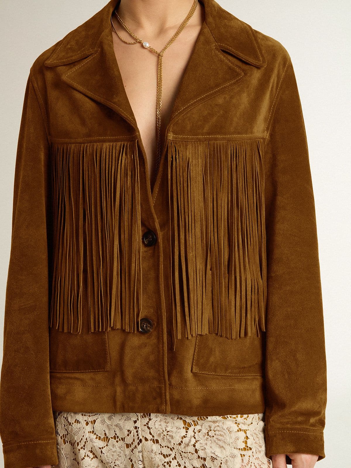 Women’s tobacco-colored suede jacket women with fringes - Golden Goose Women
