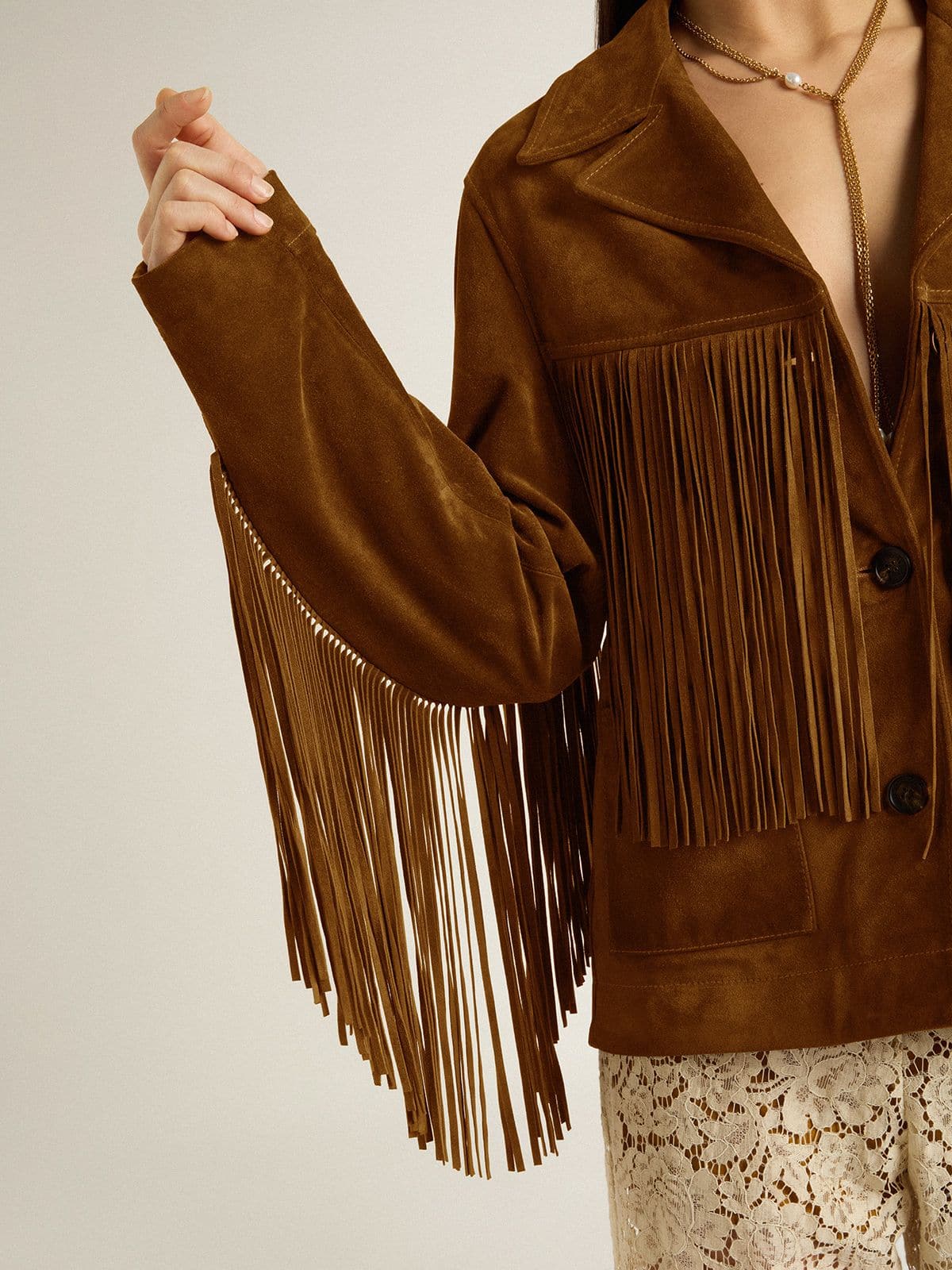 Women’s tobacco-colored suede jacket women with fringes - Golden Goose Women
