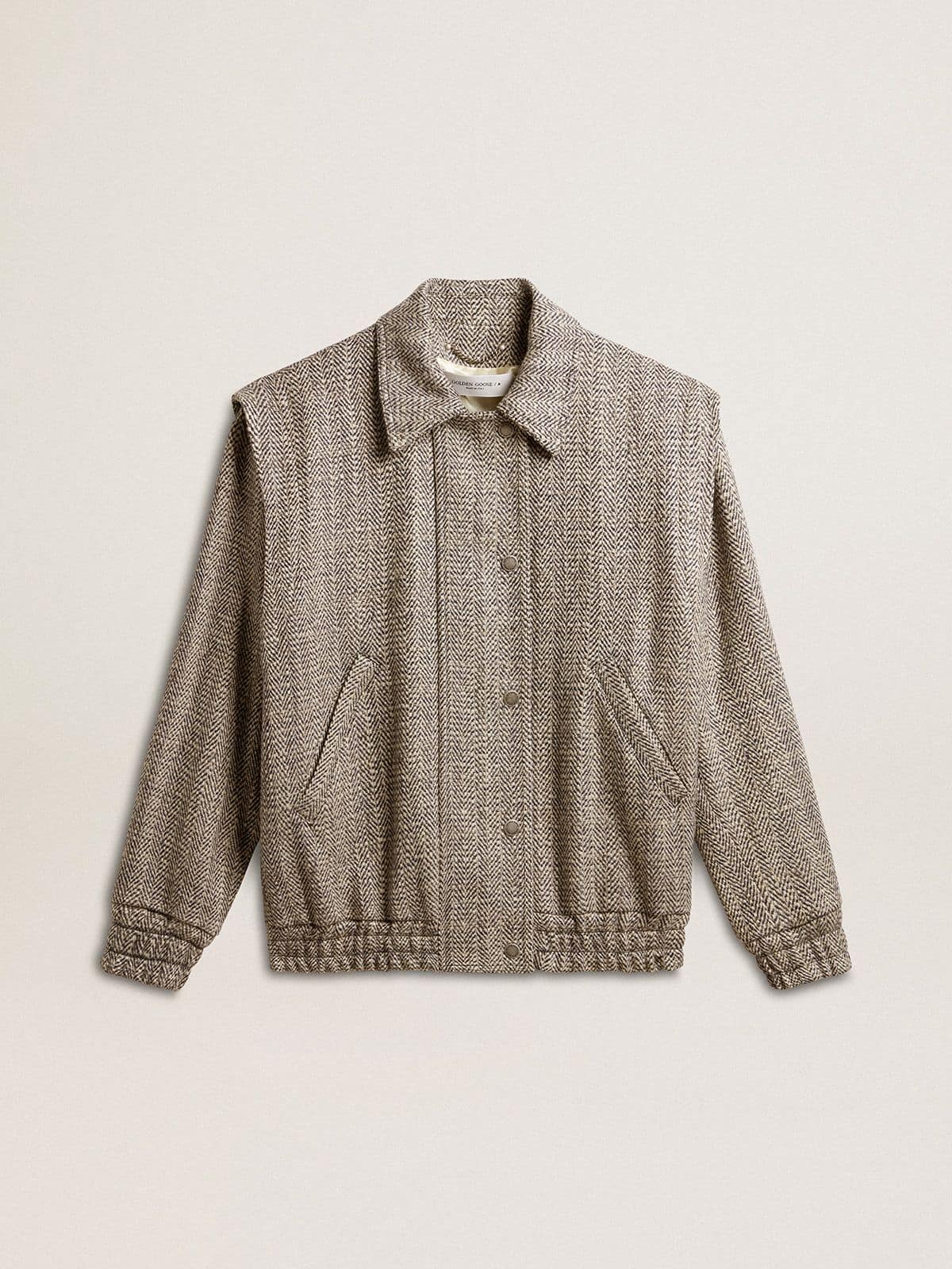 Women's bomber jacket in ecru brown herringbone wool - Golden Goose Women