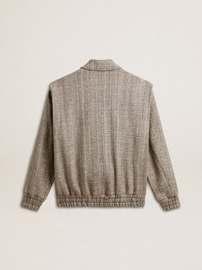 Women's bomber jacket in ecru brown herringbone wool - Golden Goose Women