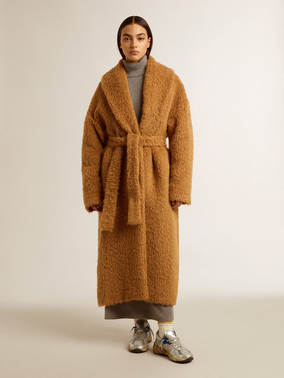 Women's coat with shawl collar in tobacco - Golden Goose Women