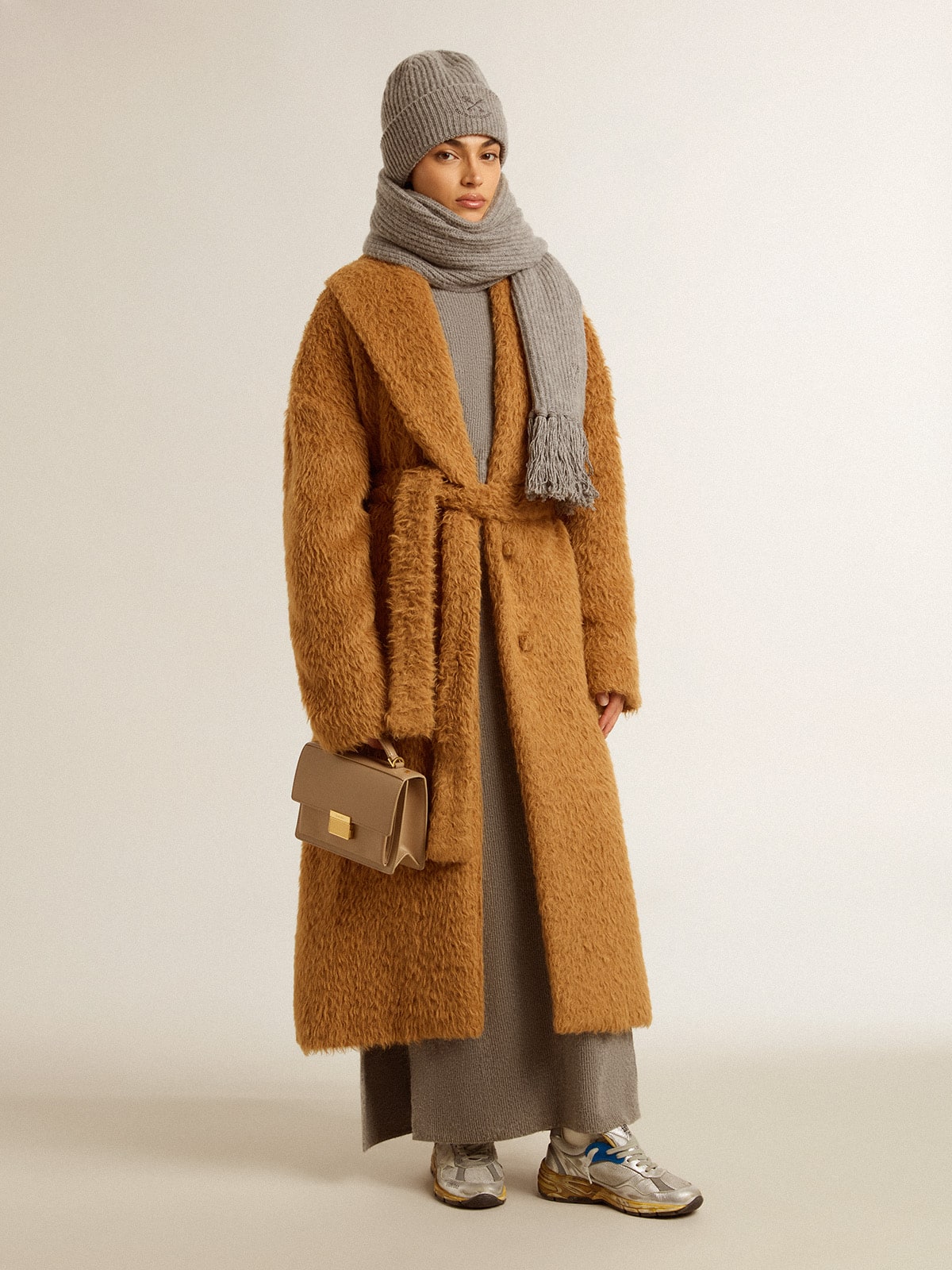 Women's coat with shawl collar in tobacco - Golden Goose Women
