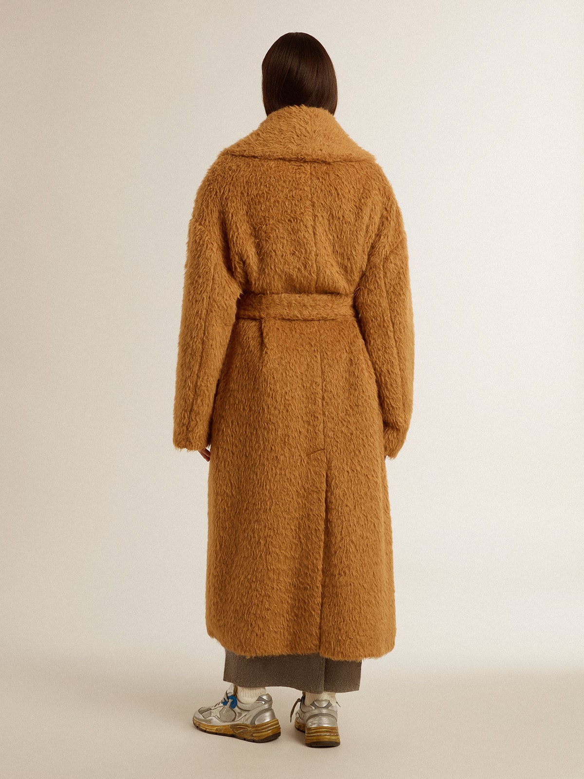 Women's coat with shawl collar in tobacco - Golden Goose Women
