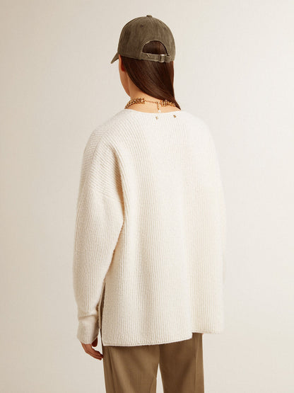 Ribbed wool sweater with V neck and drawstring with tassels - Golden Goose Women