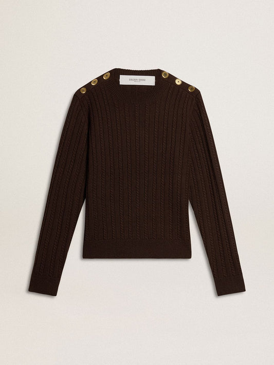 Women's crew-neck sweater in wool blend with gold buttons - Golden Goose Women
