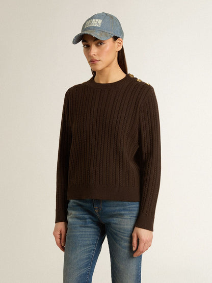 Women's crew-neck sweater in wool blend with gold buttons - Golden Goose Women