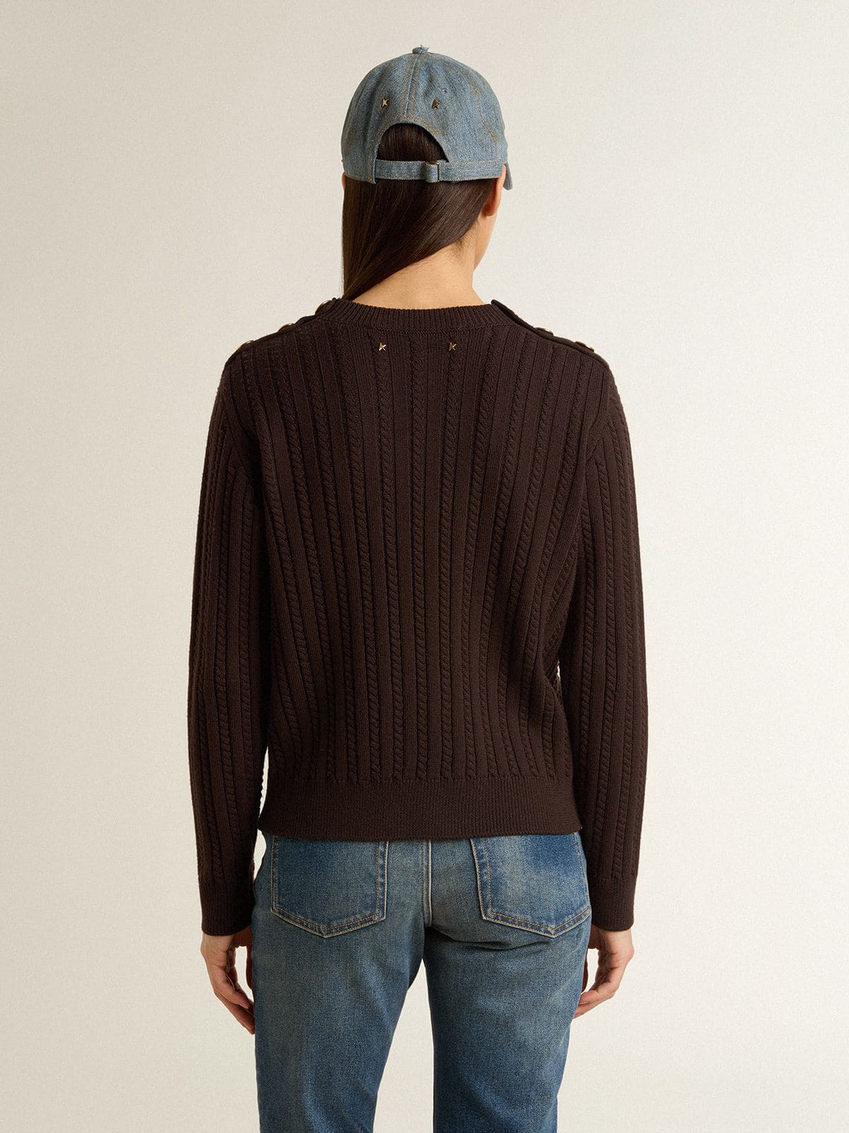 Women's crew-neck sweater in wool blend with gold buttons - Golden Goose Women