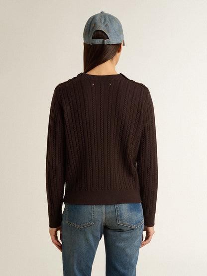 Women's crew-neck sweater in wool blend with gold buttons - Golden Goose Women