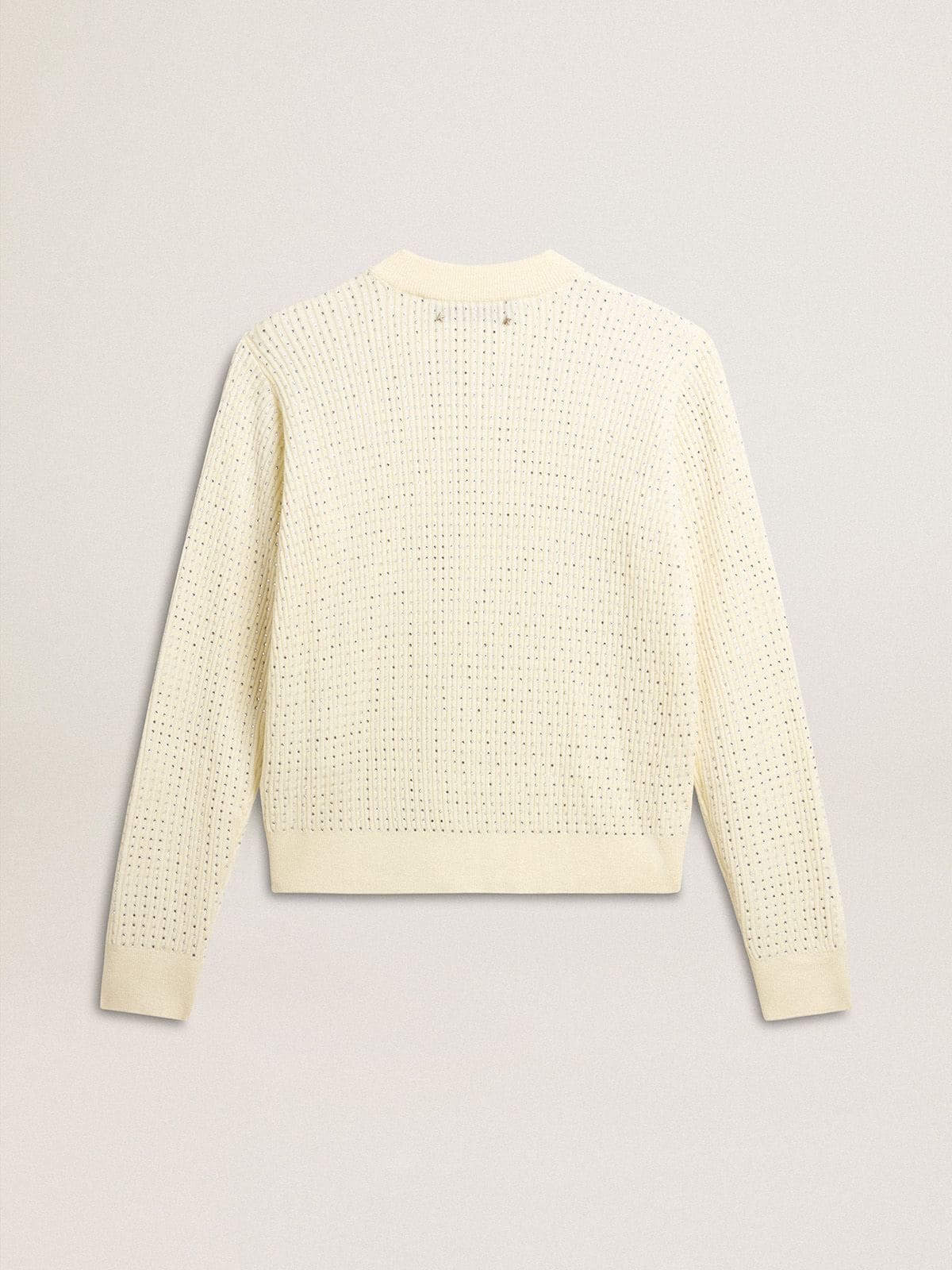 Women's crew-neck sweater in white merino wool with all-over crystals - Golden Goose Women