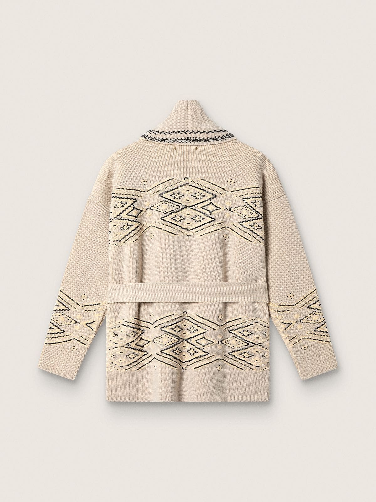 Women's belted cardigan in beige wool blend with contrast embroidery - Golden Goose Women