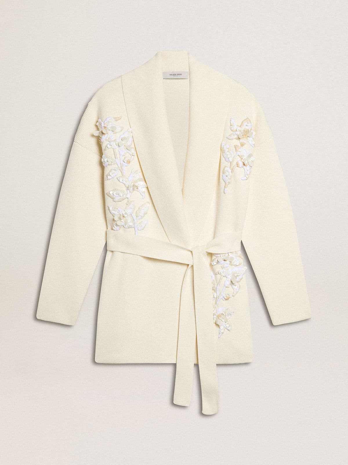 Women's cream-colored cotton cardigan with floral embroidery - Golden Goose Women
