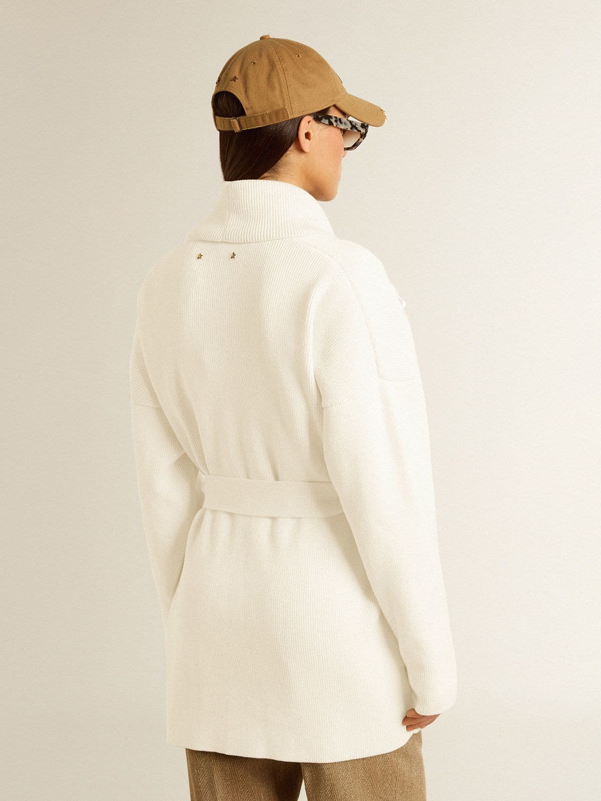 Women's cream-colored cotton cardigan with floral embroidery - Golden Goose Women