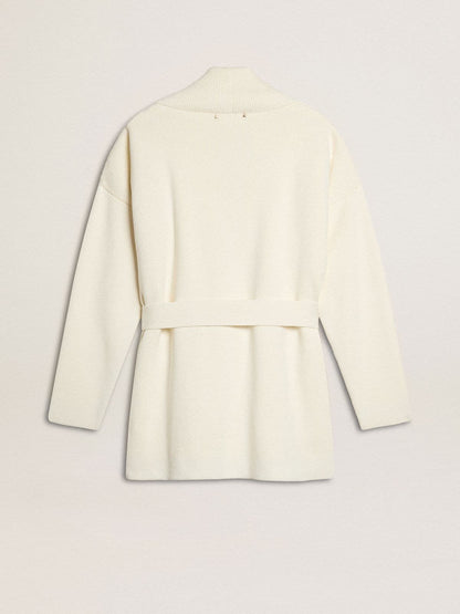 Women's cream-colored cotton cardigan with floral embroidery - Golden Goose Women