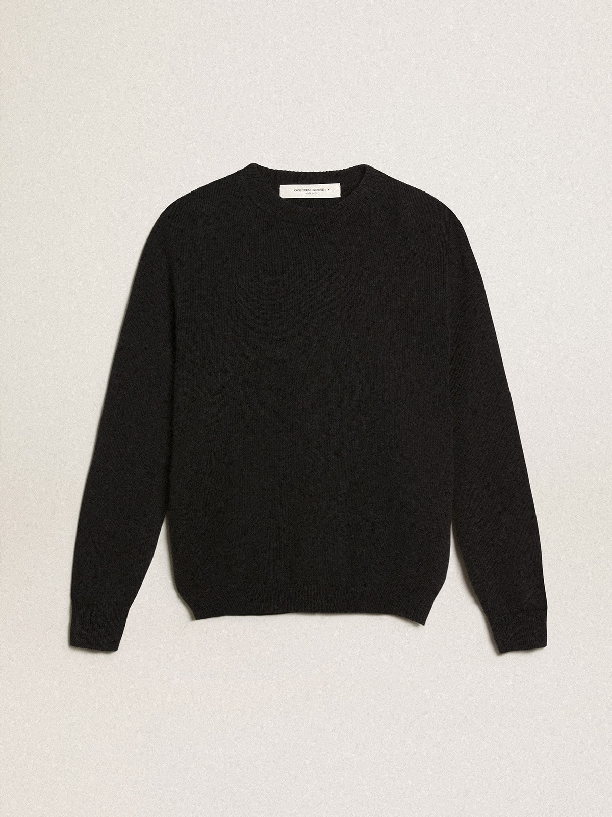 Women’s round-neck sweater in dark blue cotton with logo on the back - Golden Goose Women
