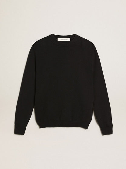 Women’s round-neck sweater in dark blue cotton with logo on the back - Golden Goose Women