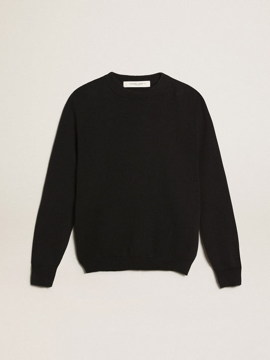 Women’s round-neck sweater in dark blue cotton with logo on the back - Golden Goose Women