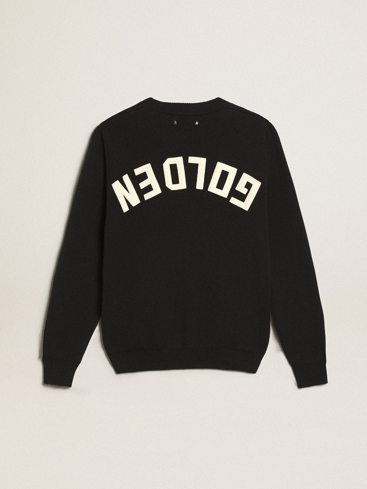 Women’s round-neck sweater in dark blue cotton with logo on the back - Golden Goose Women