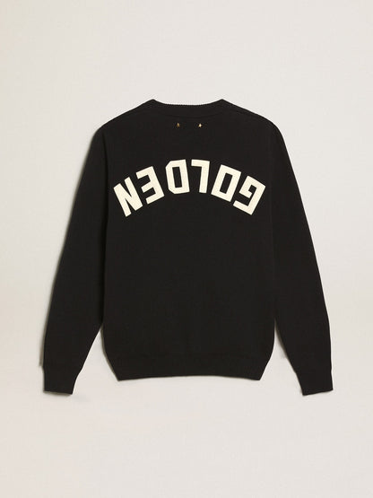 Women’s round-neck sweater in dark blue cotton with logo on the back - Golden Goose Women