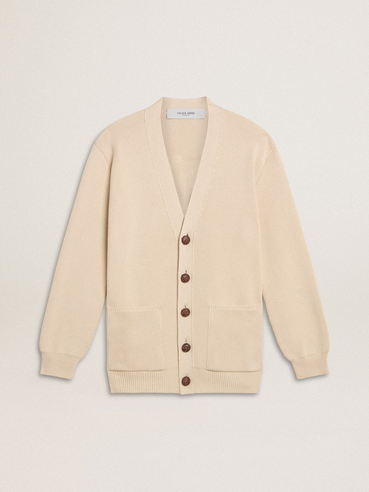 Women’s beige cardigan with 'Golden' lettering on the back - Golden Goose Women