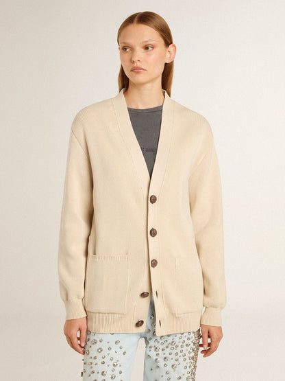 Women’s beige cardigan with 'Golden' lettering on the back - Golden Goose Women