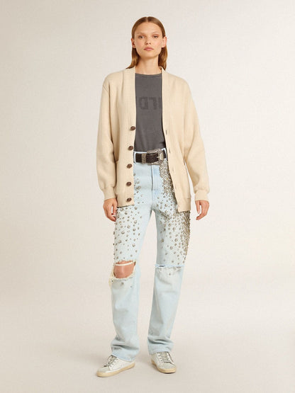 Women’s beige cardigan with 'Golden' lettering on the back - Golden Goose Women