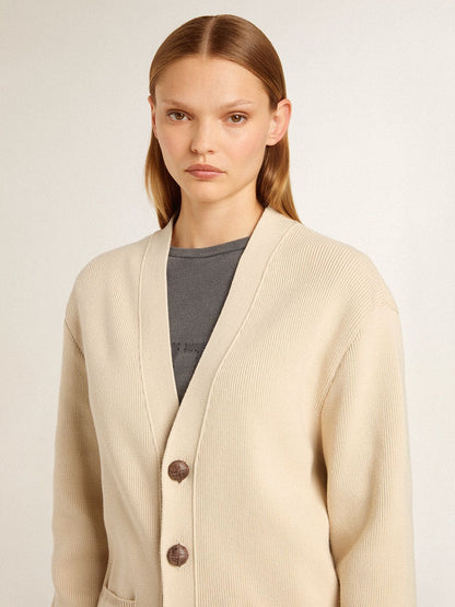 Women’s beige cardigan with 'Golden' lettering on the back - Golden Goose Women