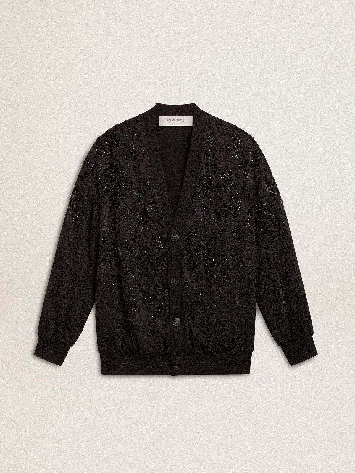 Women's black cardigan with tone-on-tone toile de jouy bead embroidery - Golden Goose Women