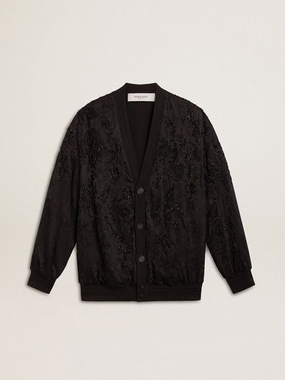 Women's black cardigan with tone-on-tone toile de jouy bead embroidery - Golden Goose Women