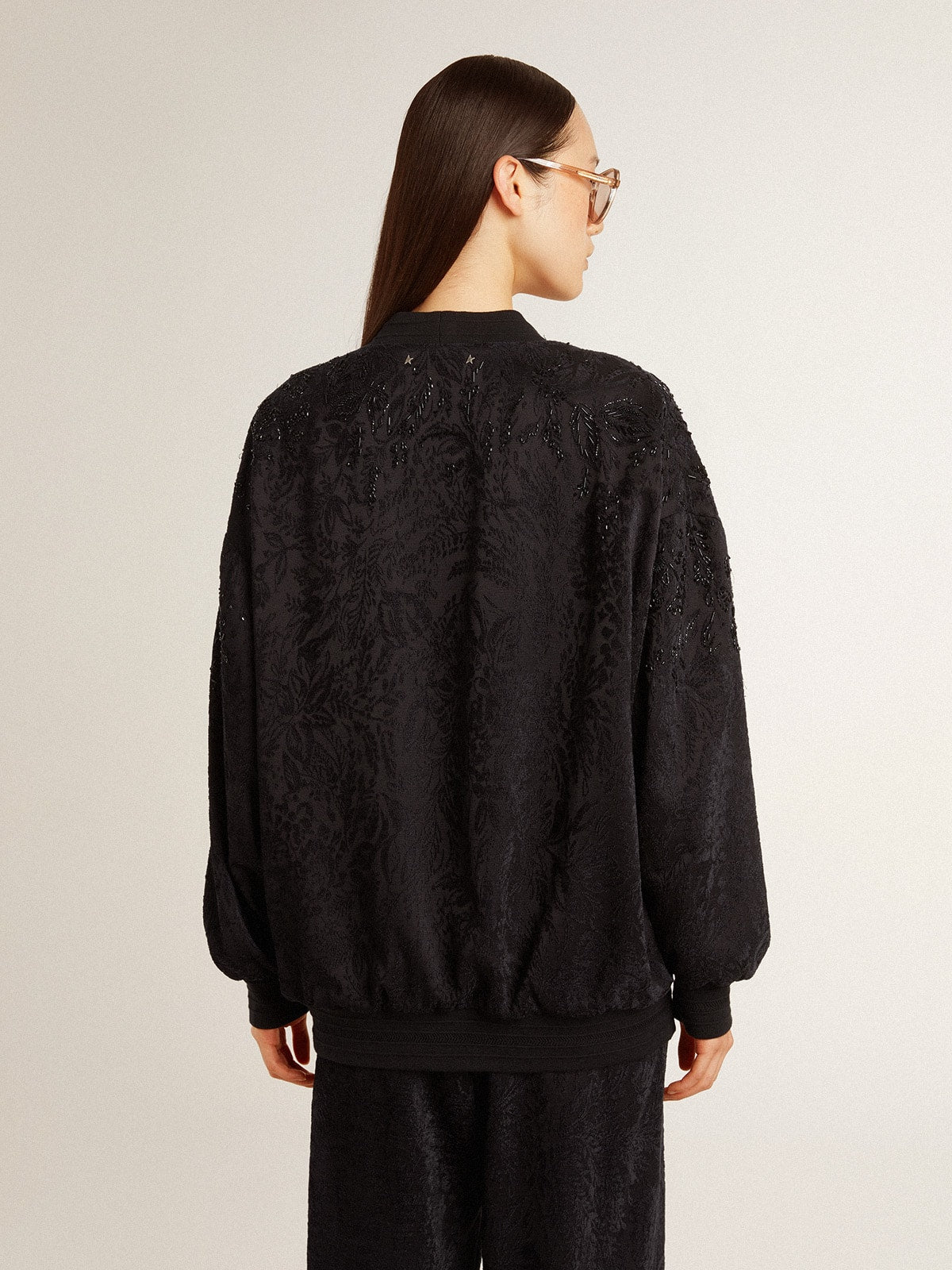 Women's black cardigan with tone-on-tone toile de jouy bead embroidery - Golden Goose Women