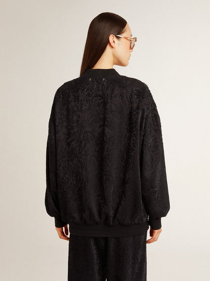 Women's black cardigan with tone-on-tone toile de jouy bead embroidery - Golden Goose Women