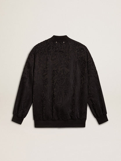 Women's black cardigan with tone-on-tone toile de jouy bead embroidery - Golden Goose Women