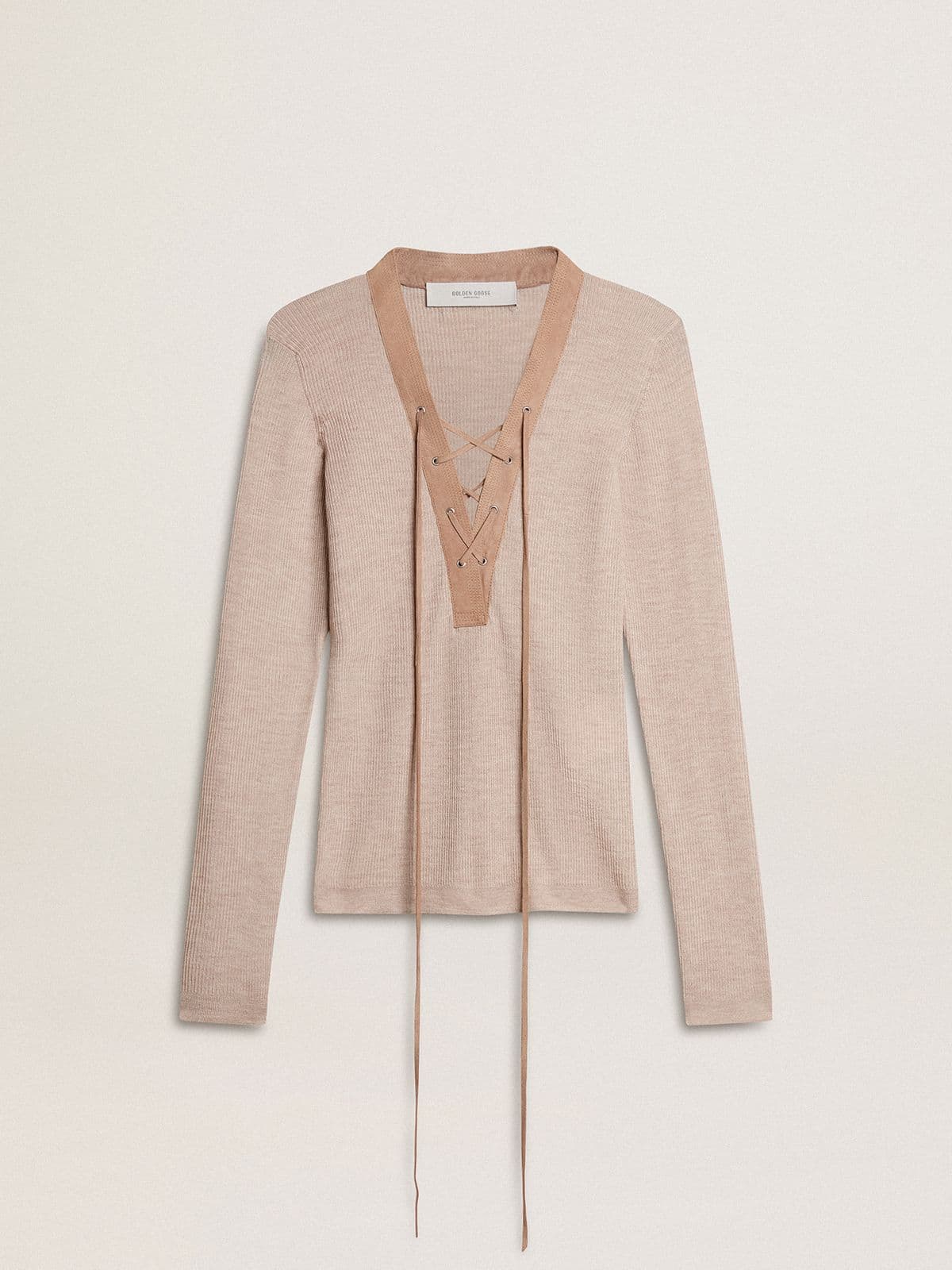 Beige wool sweater with leather details - Golden Goose Women