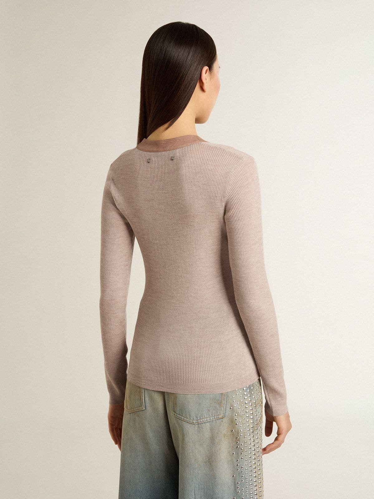 Beige wool sweater with leather details - Golden Goose Women
