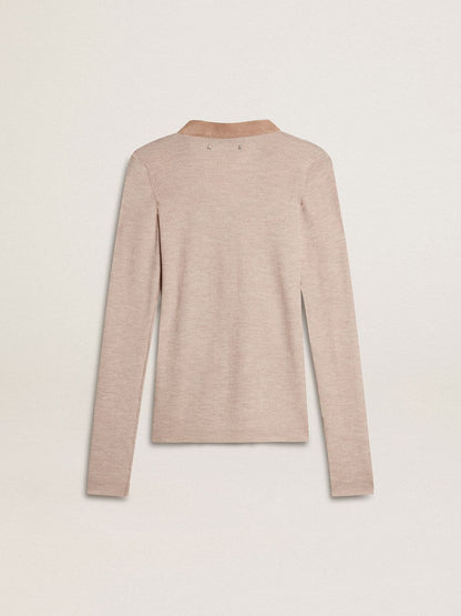 Beige wool sweater with leather details - Golden Goose Women